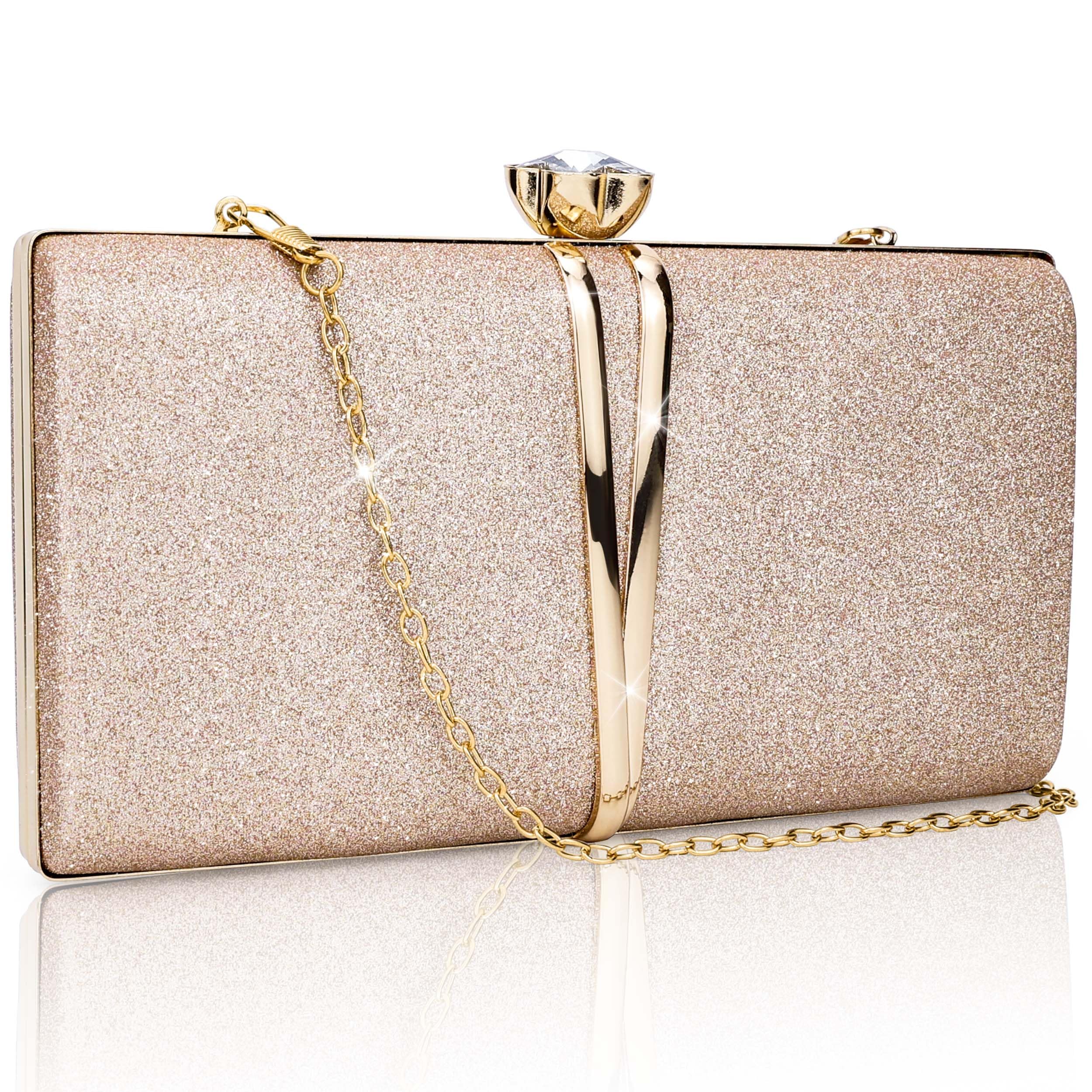 PALAY® Clutch Women's Evening Bag Small Shoulder Bag with Removable Chain Crossbody Bags Glitter Evening Champagne Handbag PALAY® Clutch Women's Evening Bag Small Shoulder Bag with Removable Chain Crossbody Bags Glitter Evening Champagne Handbag